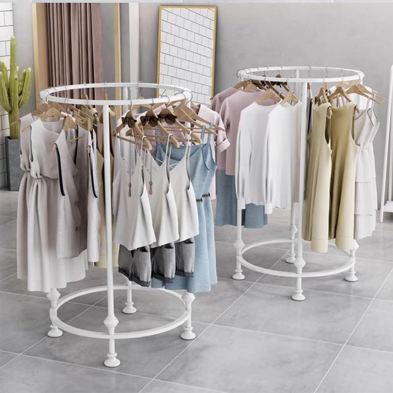 Présentoir à vêtements rond robuste en métal blanc avec base stable - 2
