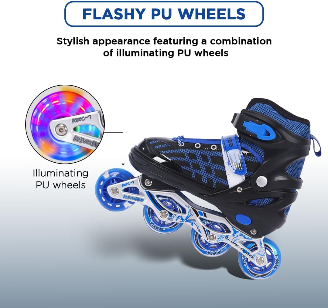 Endless EL1025 Inline Adjustable Skates | Aluminium Chassis and 70 mm PU Wheels | Front Wheel Flash, ABEC 7 Bearings