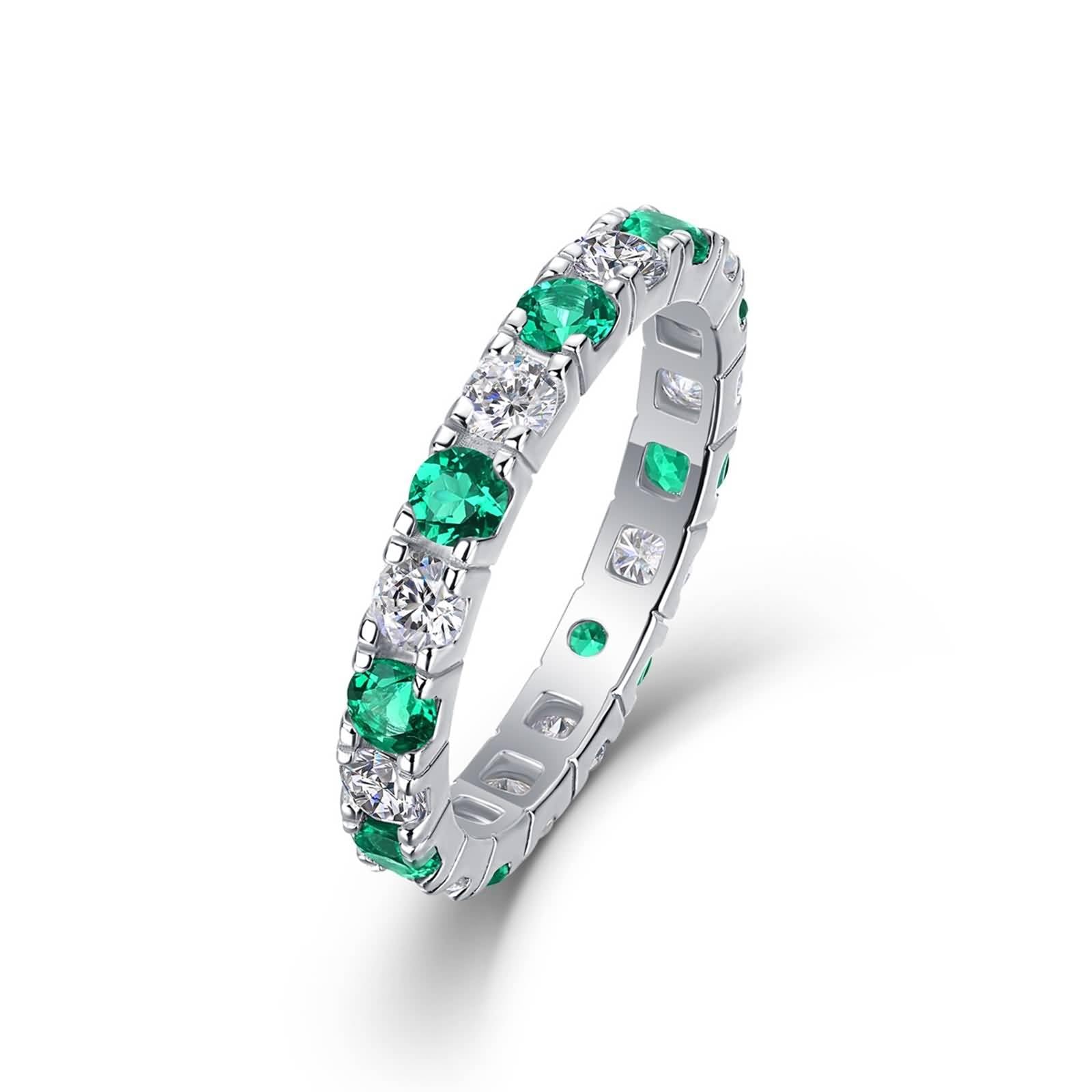 Bague de fiançailles en or blanc 9K/14K/18K / platine Pt950 pour femme, bague de promesse émeraude synthétique vert moissanite