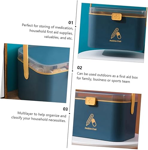 Miniatura 3 de Caja de almacenamiento portátil de múltiples medicamentos, organizador de píldoras para el hogar con tapa a prueba de niños, almacenamiento de
