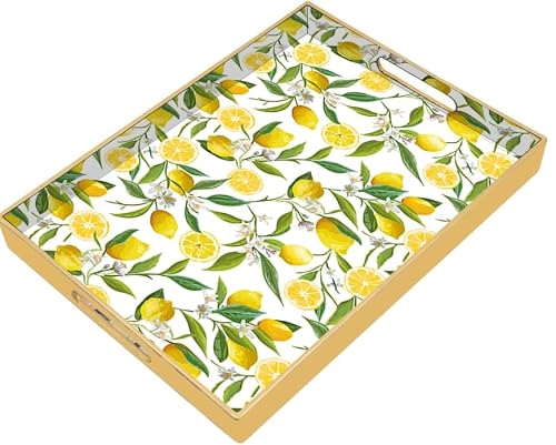 Lemon Serving Tray with Handles, Plastic Decorative Tray, Rectangular Coffee
