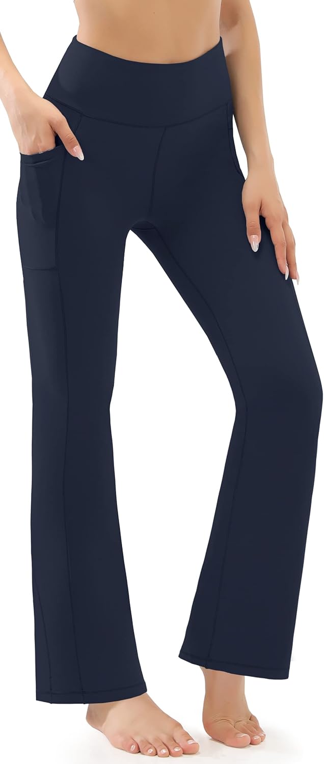 AFITNE Women's Bootcut Yoga Pants with Pockets, High Waisted Tummy Control Workout Bootleg Pants Flared Work Dress Pants : Sports & Outdoors