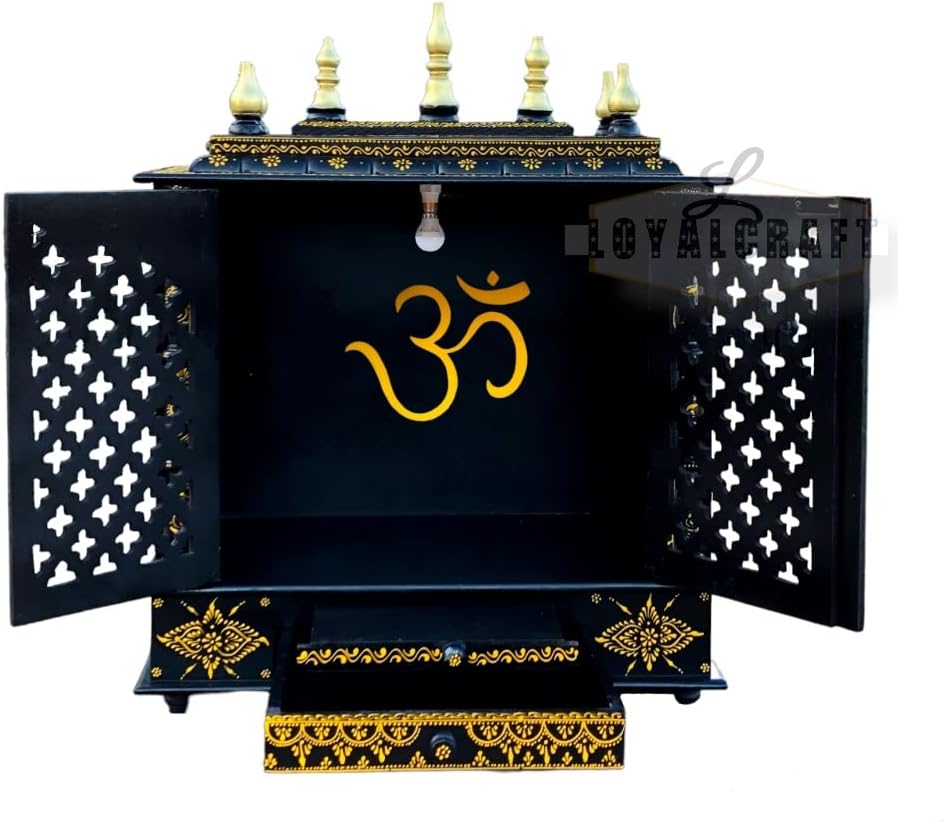 LOYALCRFAT Wooden Temple Large Size 24x12x30 Home Temple/Home mandir/god Stand for Home/Pooja Stand/Home mandap/mandapam/Pooja mandir with Doors (Large 24x12x30 WxDxH INCH, Dark Brown)