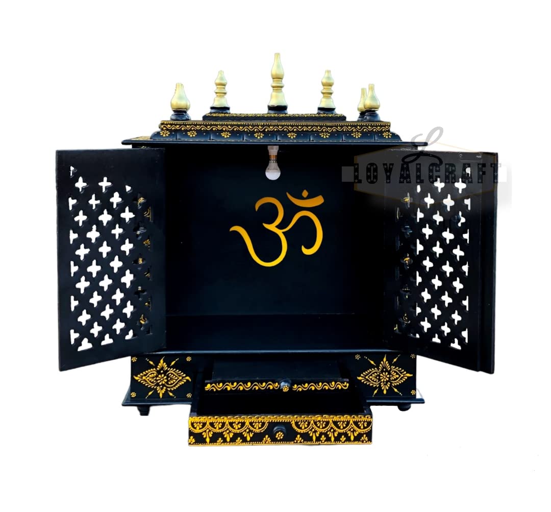 LOYALCRFAT Wooden Temple Large Size 24x12x30 Home Temple/Home mandir/god Stand for Home/Pooja Stand/Home mandap/mandapam/Pooja mandir with Doors (Large 24x12x30 WxDxH INCH, Dark Brown)