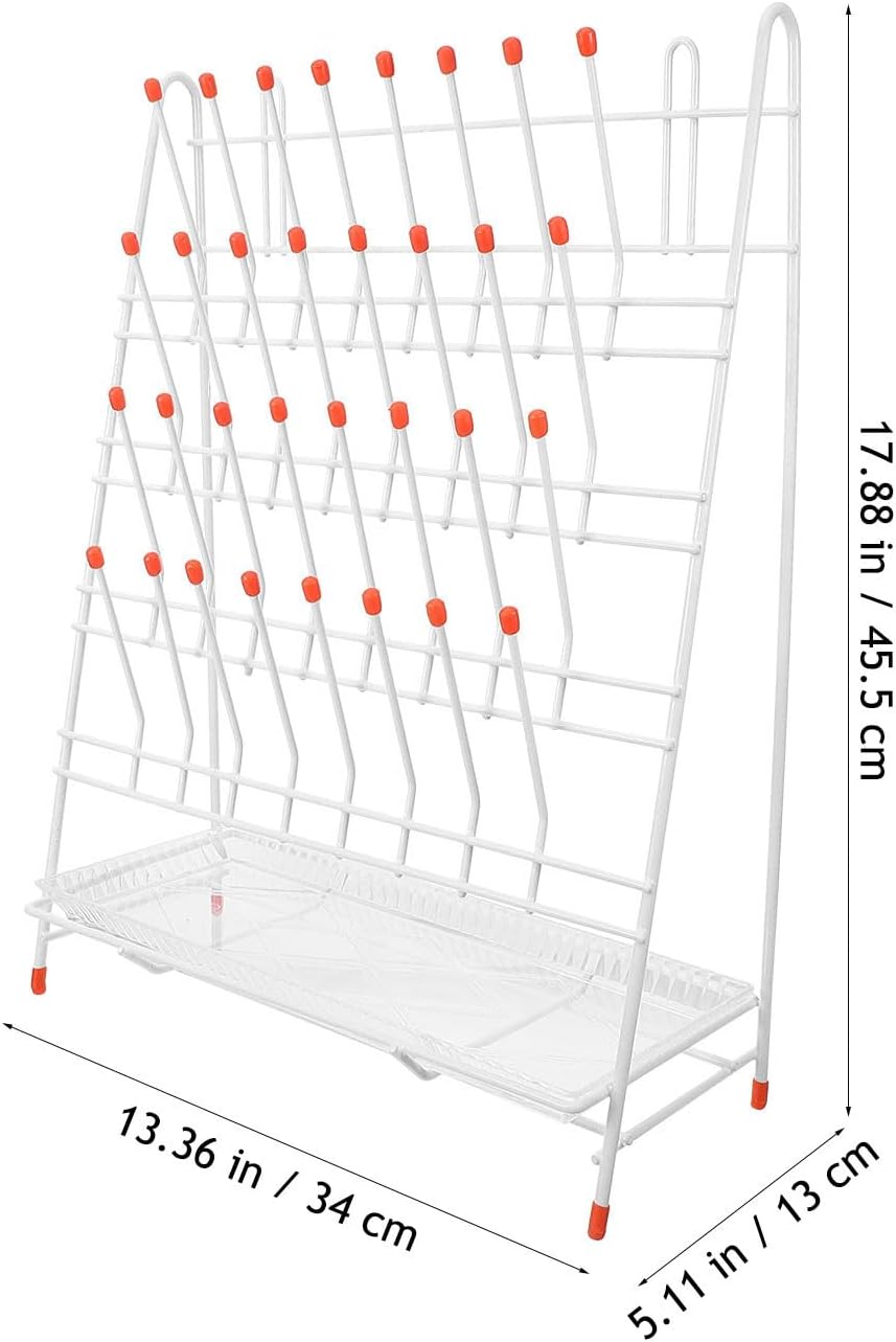 Laboratory Draining Drying Rack with 32-Slot Iron 32-peg Design for Enhanced Stability and Bottle Drying for Test Tube and Beaker Storage
