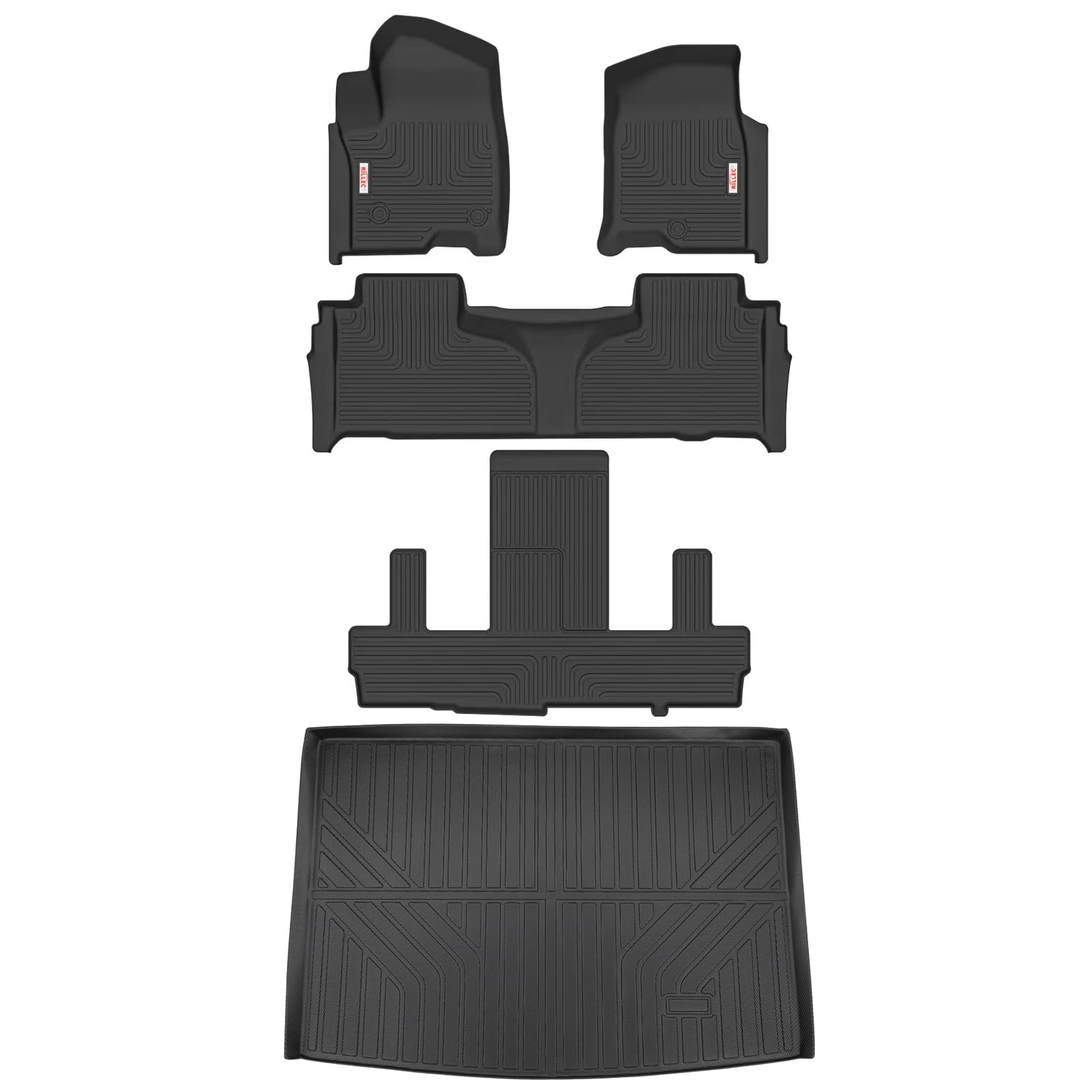 RILLEC Floor Mats 3 Row Liners Set & Cargo Liners Custom Fit for 2021-2024 Chevrolet Chevy Suburban/GMC Yukon XL/Cadillac Escalade with 2 Row Bucket Seats,All Weather TPE Rubber Car Mats Carpet