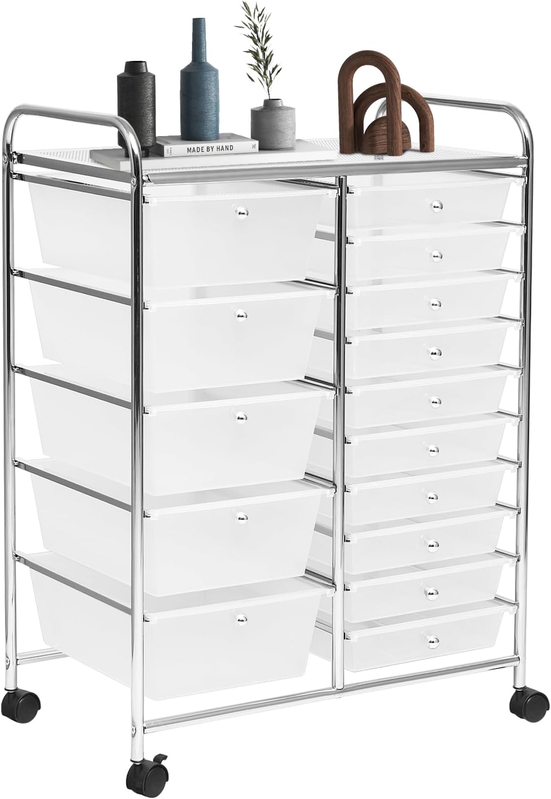 5-Schubladen Rollcontainer Weiß - Badrollwagen Mit Anti-Rutsch-Schnalle