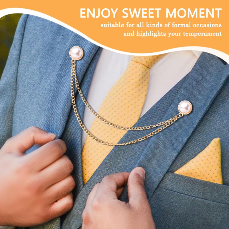 Image of Pearl Brooch Pins Tassel Chain Brooch Collar Pins Lapel Pins for Men Women Dress Shirt Collar Chain Suit Collar Brooch Hanging Chain Lapel Pin for Men Suits Tuxedo Shirt Accessories