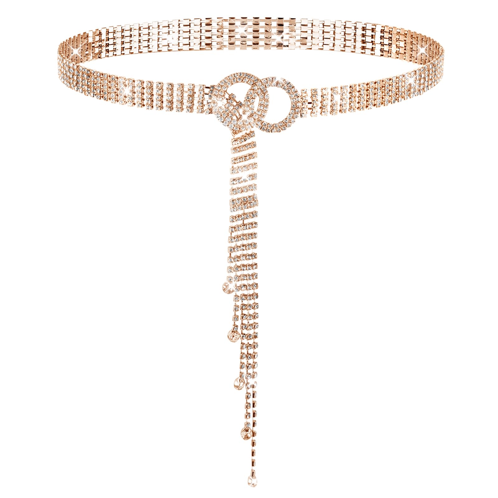 JIEYAOJIEYAO Rhinestone Belt for Women, Sparkle Crystal Waist Chain Belt  Adjustable O-Ring Waistband Belt for Jeans Dresses