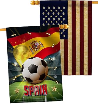 World Cup Spain American Flag Banner Pack Patio Lawn Garden Patriotic Outdoor Decorations Indoor Tapestry Wall Art FIFA Team Qatar Trophy Soccer Game signs Football Gifts Made In USA