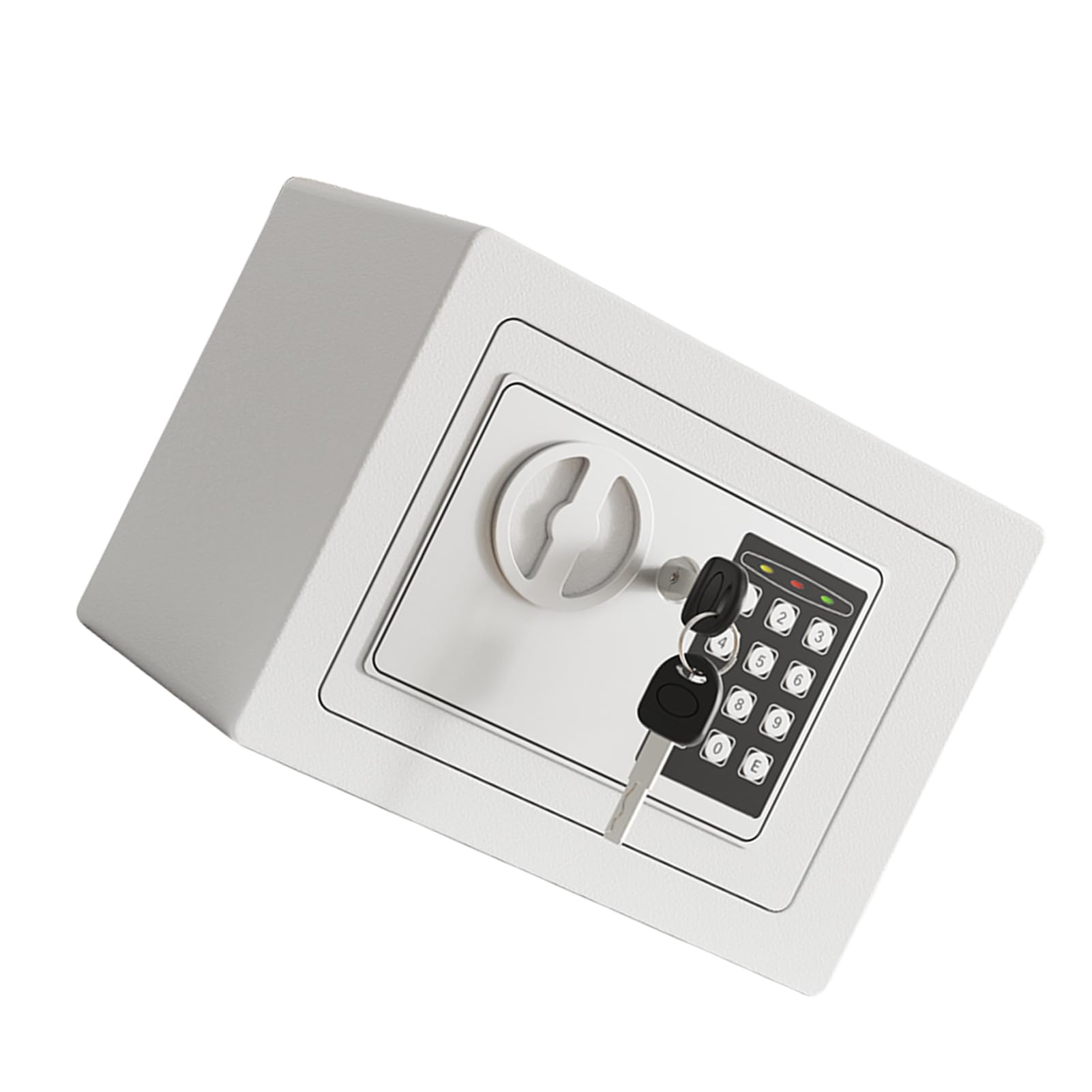 Mini Caja Fuerte de Metal Ignífuga, Cajas Fuertes para el Hogar, Caja Impermeable Ignífuga, con Teclado y 2 Llaves de Repuesto, Seguridad Digital para Dinero, Joyas, Documentos de (Blanco