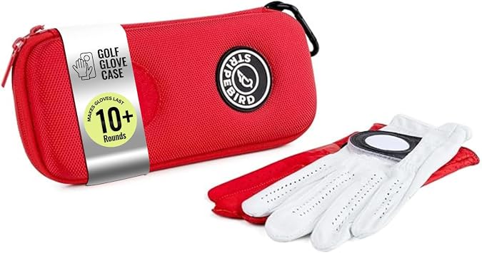 Stripebird - Golf Performance Gloves Holder Case Major Red - Protect and Keep Golf Gloves Dry - Moisture Free Storage Design - Includes Golf Bag Clip for Golfers