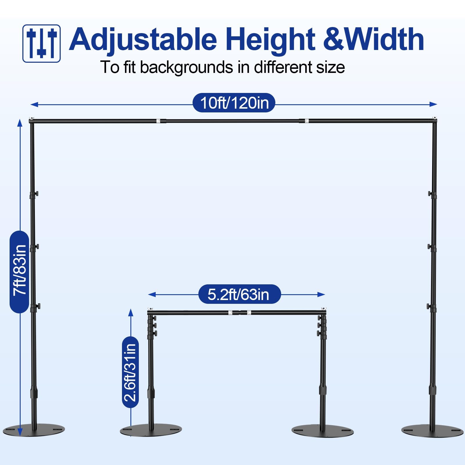 EMART Soporte Fondo Fotográfico 3,2x3 m con Base Metálica Redonda, Soporte de Fondo Ajustable con Bolsa de Transporte, Profesional Sistema de Sfondo para Fotográfico, Retratos y Fotografía de Producto