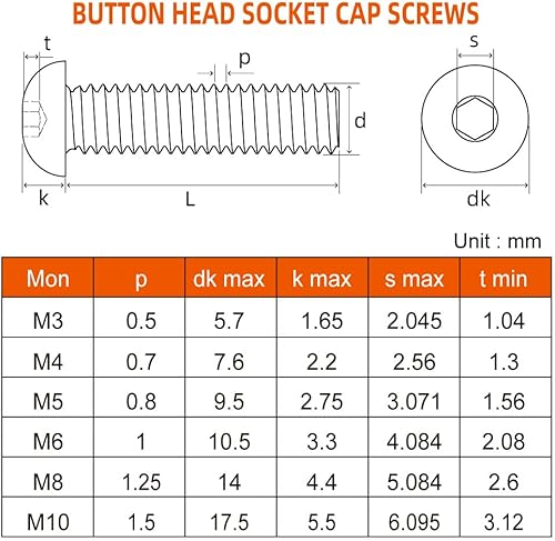 Miniatura 2 de Tornillos de cabeza de botón M8-0.049 x 0.787 in, acero inoxidable 18-8 (304), rosca completa, acabado brillante, cantidad 25