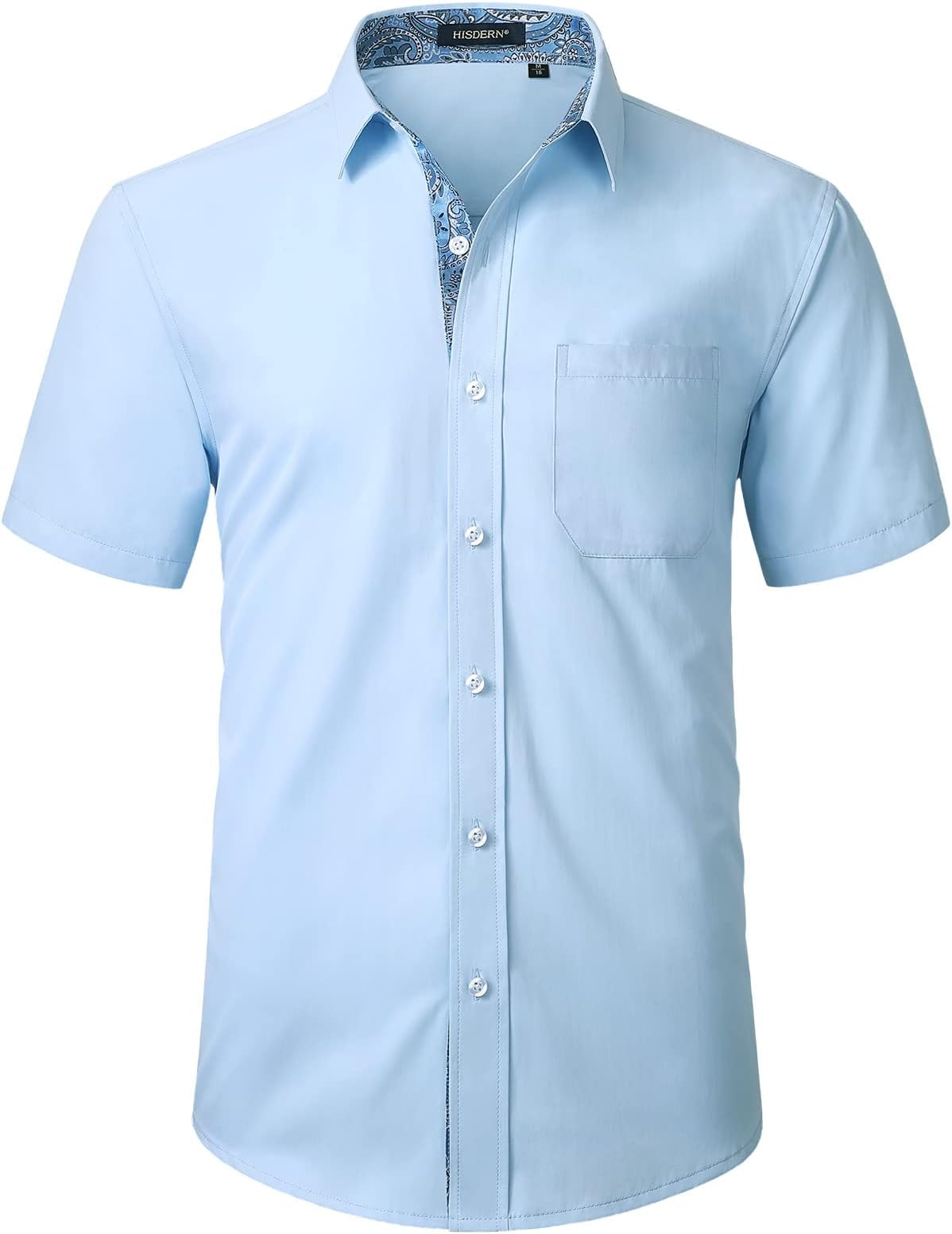 โ Men's Short Sleeve Dress Shirt Regular Fit Formal Casual Business Shirt with Chest Pocket