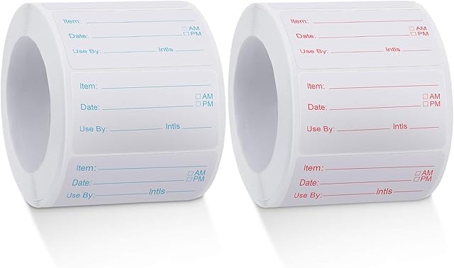 2 Rolls 1000 Pieces Dissolvable Food Labels Food Prep Canning Labels Removable Food Stickers for Home or Restaurant Canning Food Container Food Rotation, Red and Blue