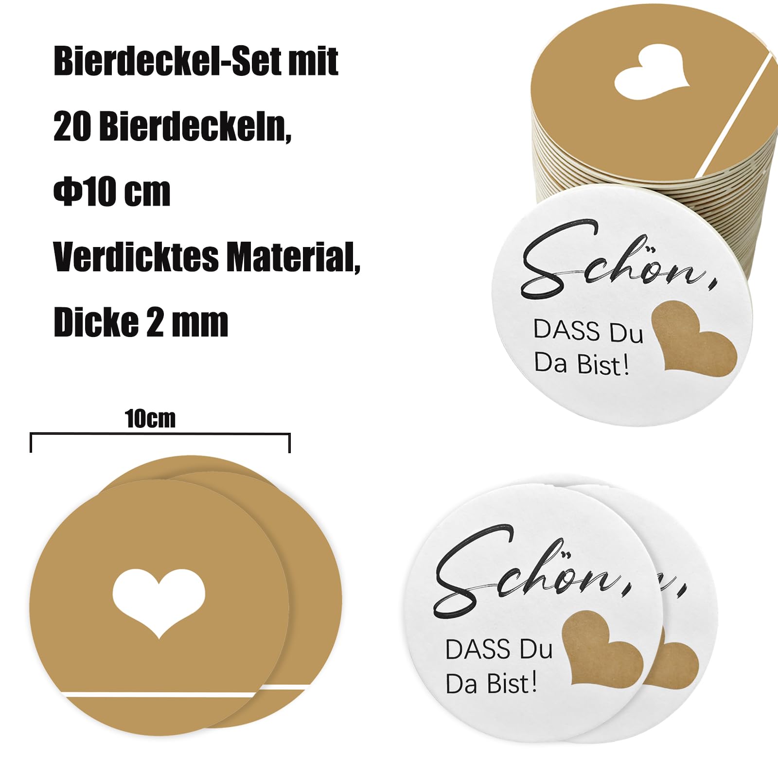 Bierdeckel Untersetzer 'Schön Dass Du Da Bist', 20 Stück, Ø 10,7 Cm – Filzuntersetzer Für Tischdeko Bei Feiern