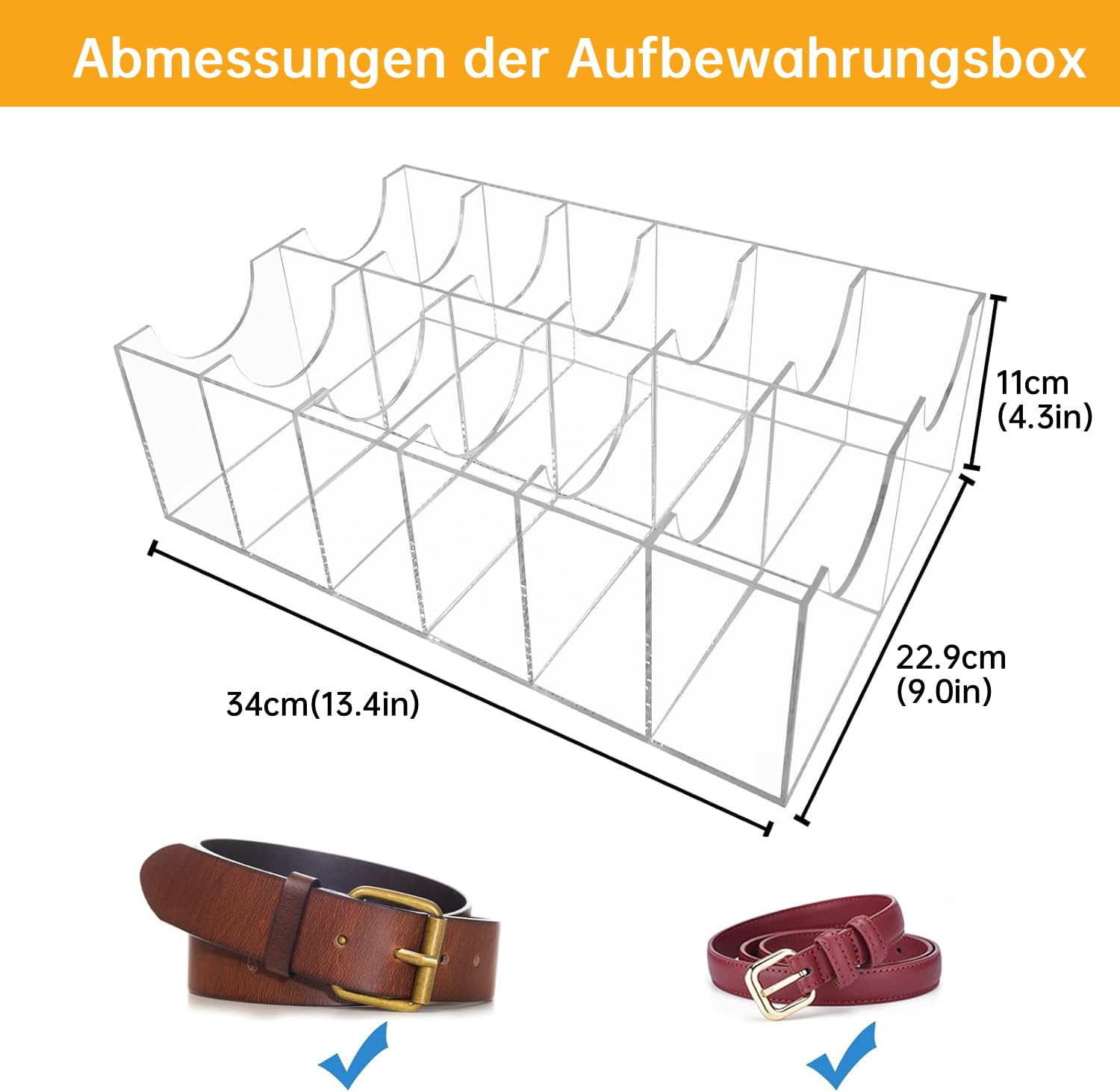 12 Gürtel Aufbewahrung, gürtel aufbewahrung für Herren, Gürtel Organizer Acryl Transparente Gürtel-Vitrine für Accessoires Krawatte Uhren zon Closet Drawer