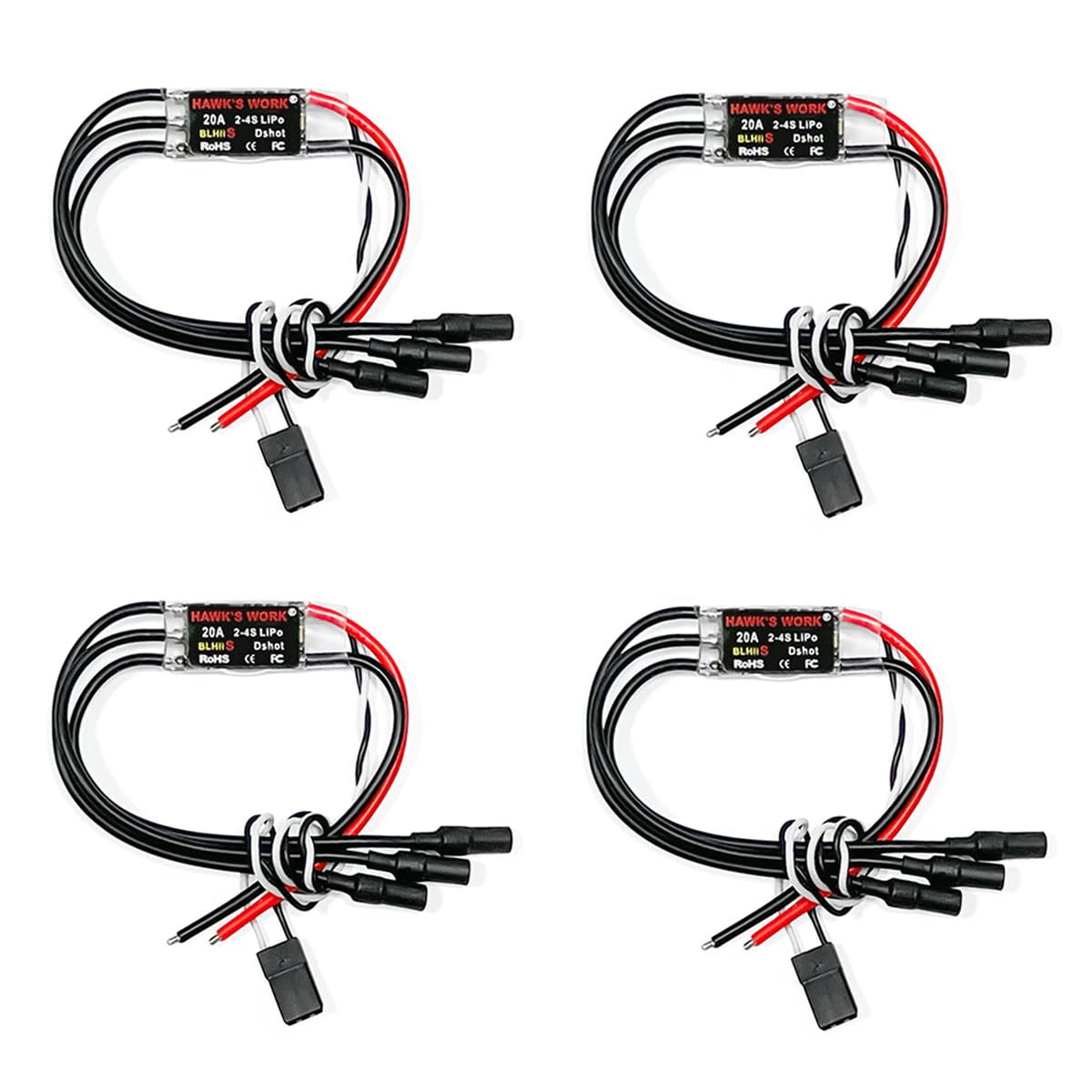 HAWK'S WORKBrushless ESC, 4 Pcs Super Light & Small Size 20A Electric Speed Controller for Multi-Rotor Drone RC Airplane (Semi-soldered)