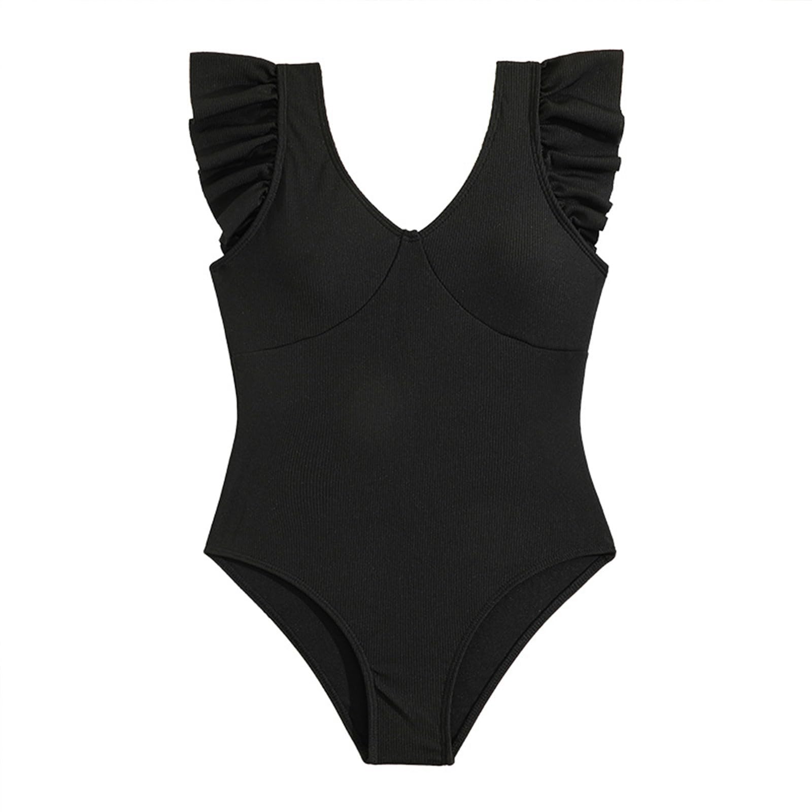 Generisch Niña Sunny Bañadores Niños Onepie Ce Traje de Baño Volantes Negro Traje de Baño Deep V Vientre T Uck Onepi Ece