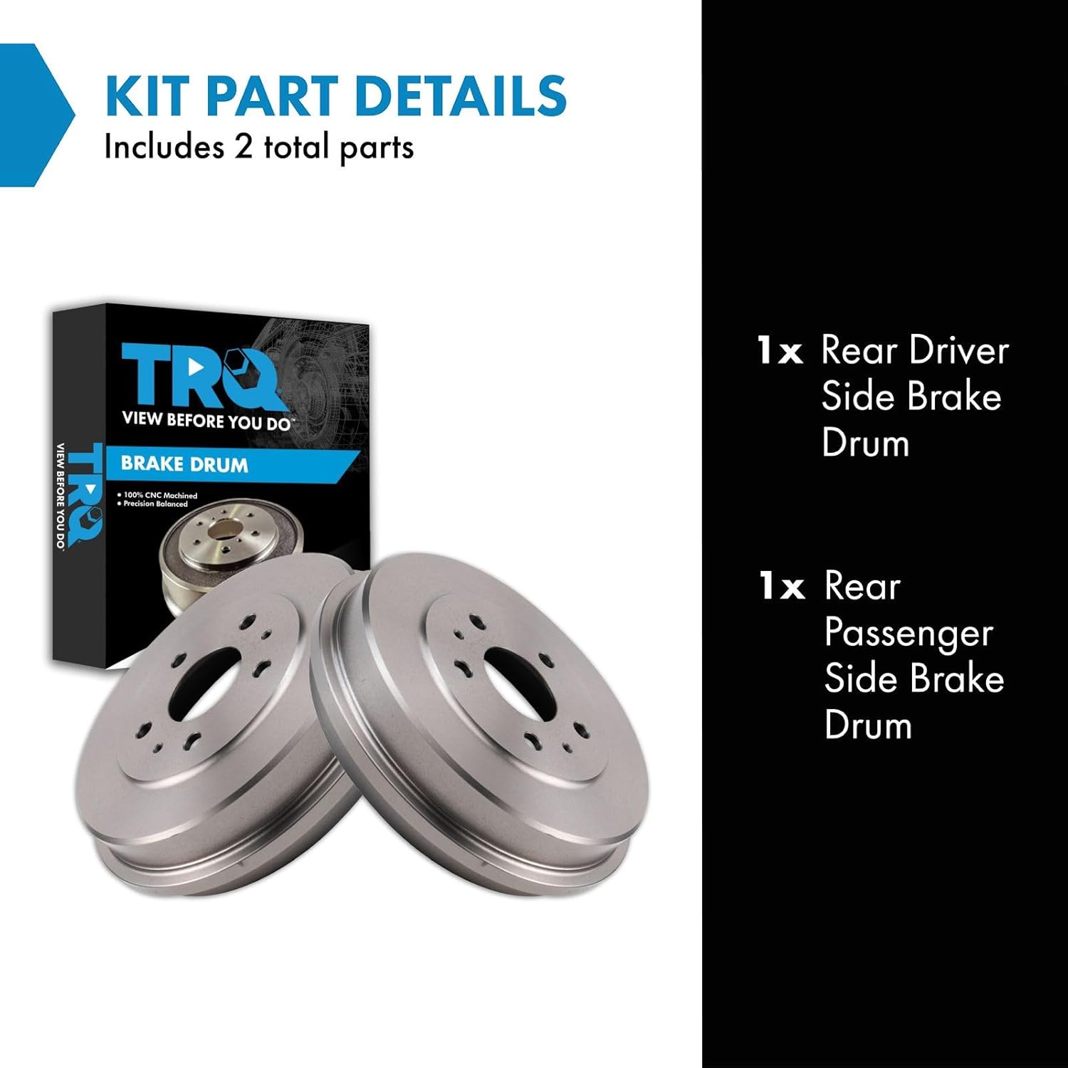 TRQ Rear Brake Drum Set Driver & Passenger Side Compatible with 2012-2018 Ford Focus