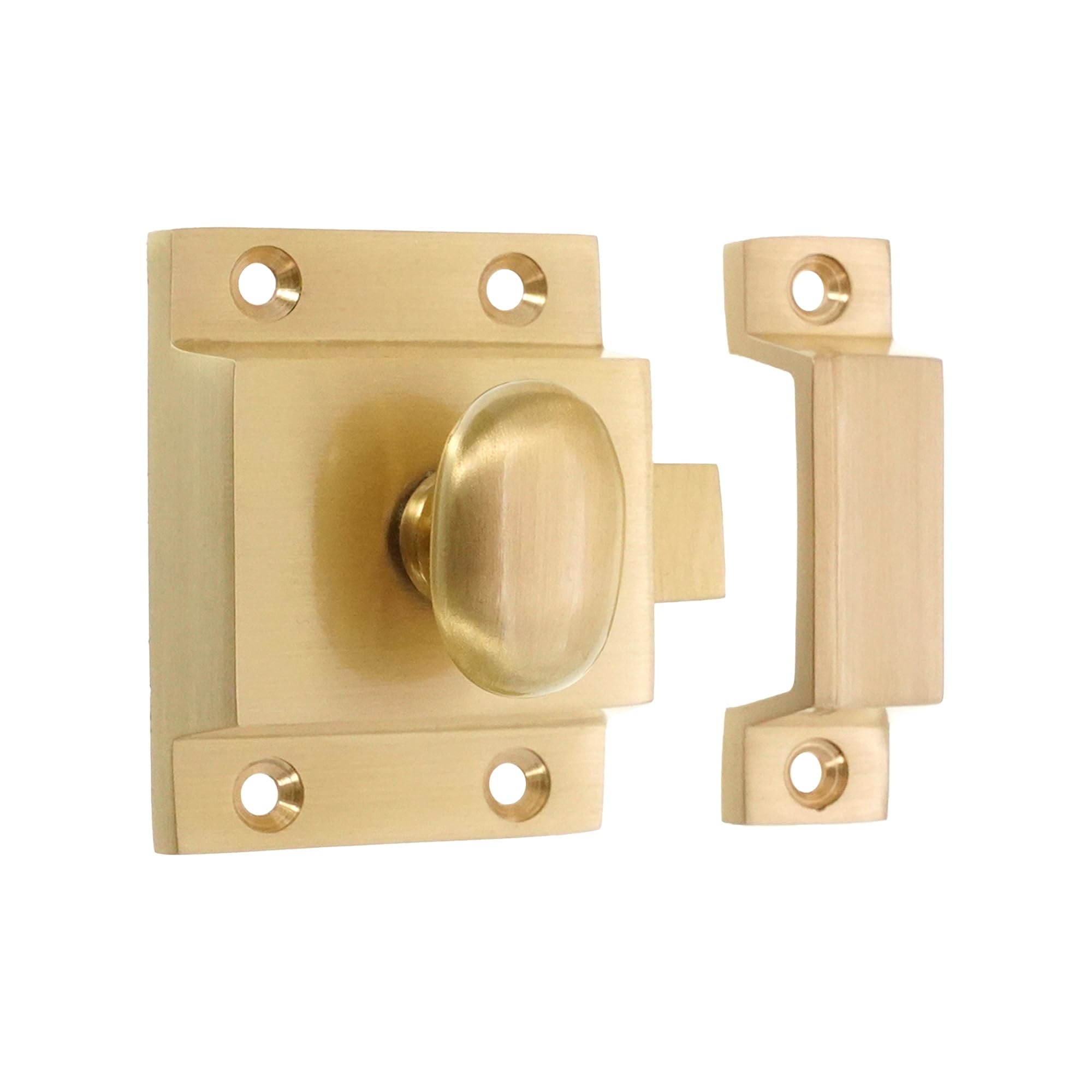 Infinity Decor Solid Brass Cupboard Catch - Thumb Turn Latch Lock - for Drawer, Wardrobe, Cabinet Doors (Satin Brass)