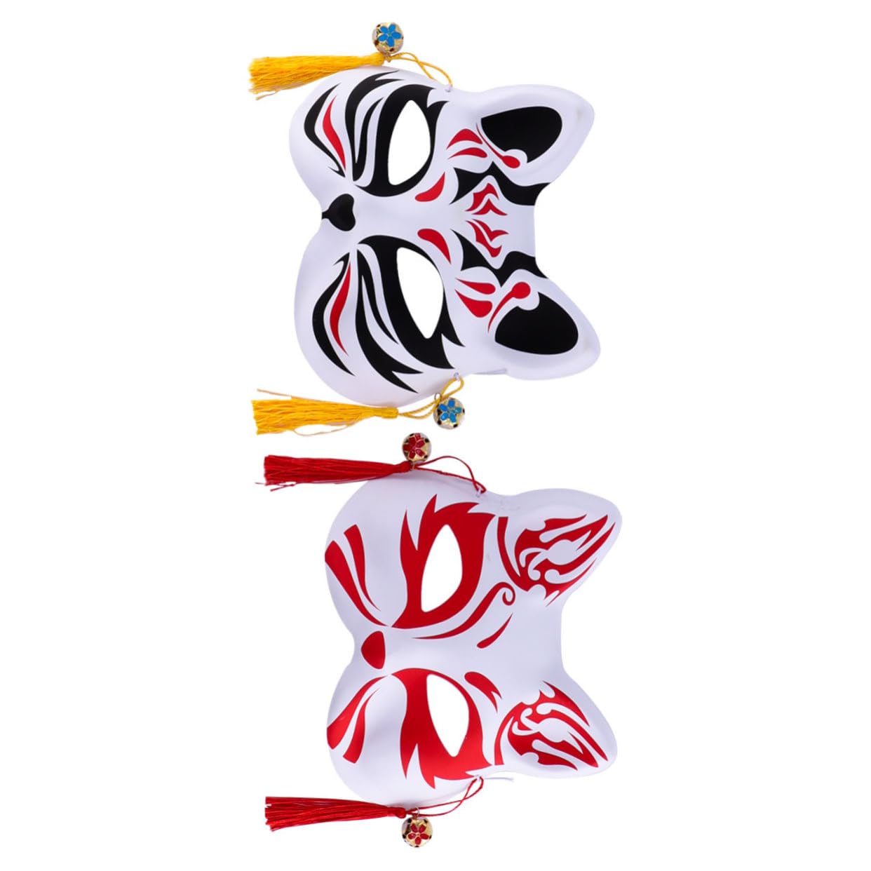 GRIRIW 2pcs Half- Cat Mask Japanese Style Cosplay Mask for Costume Parties Chic Design Tassels for Halloween Masquerade Events and Role-playing