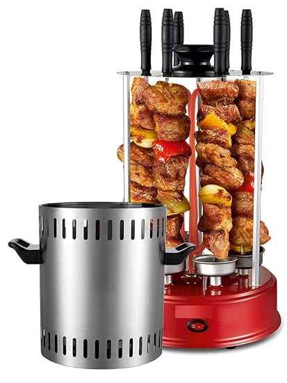 OLENYOK Barbecue Automatic 360 Degree Vertical Rotating Stove, Rotisserie Grills Smokeless Stove Bbq Broil Roasting Kebab Tandoor Grill Machine Cooking Stove With 6 Skewers for Outdoor Travel Camping