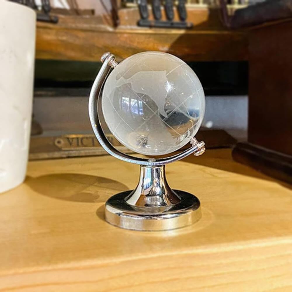 Goodern Mini Globe Crystal Ball for Desk Decor - Small World Map Decorative Desktop Ornament, Magic Sphere Glass Craft Gift for Home Office