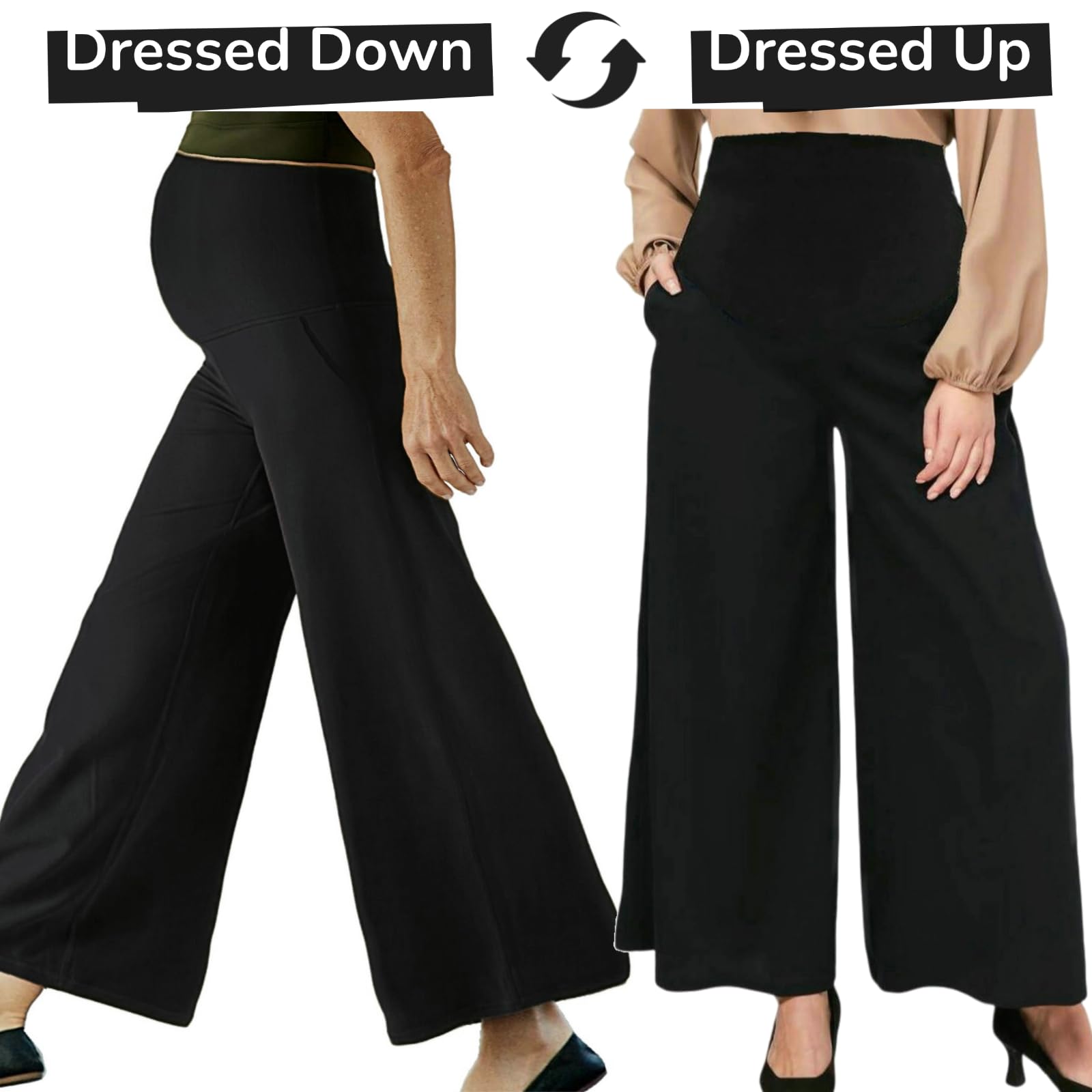 Pantalones palazzo de maternidad de pierna ancha con bolsillos, pantalones holgados de maternidad de 28 pulgadas, para trabajo y yoga