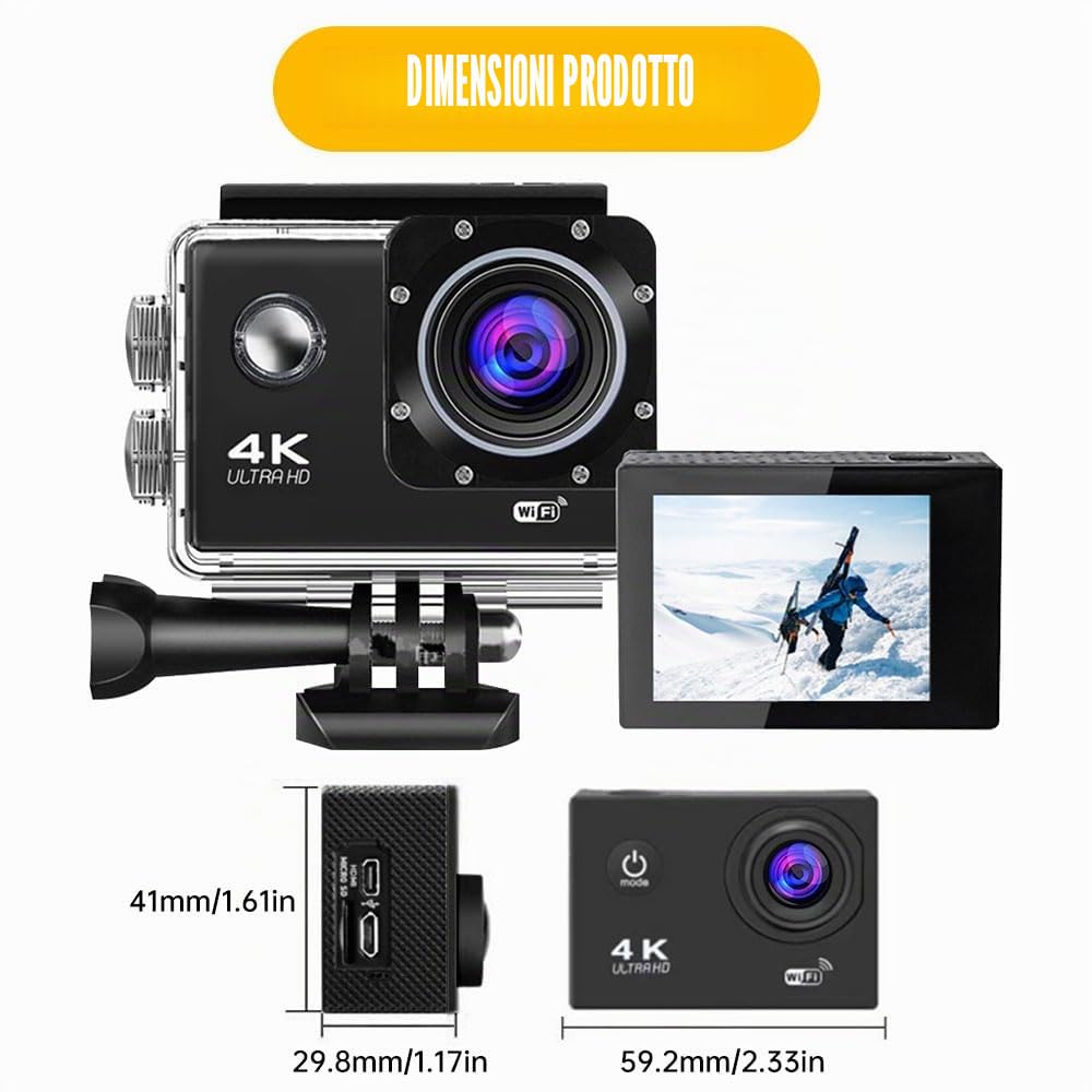 Peppy Action Camera 4K 20MP Ultra HD WiFi Impermeabile Sport Camera, con Grandangolo 140°, Stabilizzazione, Telecomando e Microfono Esterno per Vlogging, Immersioni, Snorkeling e Sport All'aperto