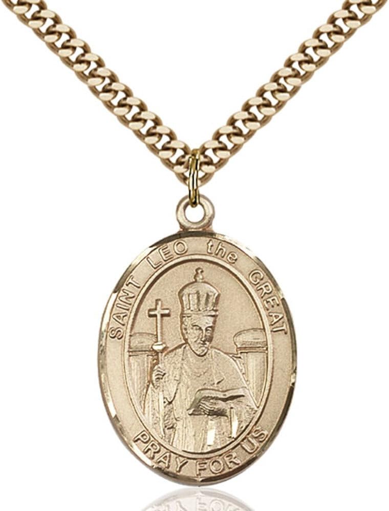 Bonyak Jewelry St. Leo The Great Hand-Crafted Oval Medal Pendant in 14kt Yellow Gold-Filled