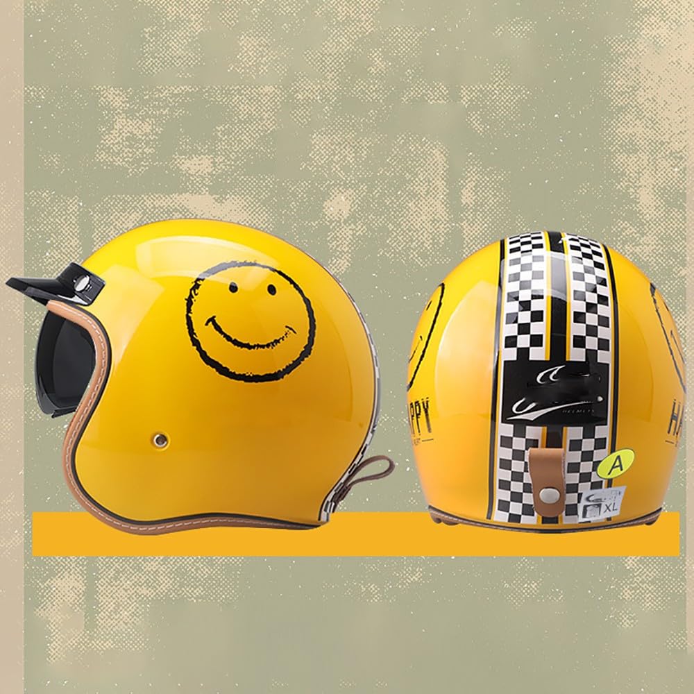 Retro 3/4 Motorrad Helm Jethelm Vintage-Roller-Helm, DOT/ECE-Zertifizierter Retro-Motorradhelm mit Doppelvisier, Jet-Helm Scooter-Helm für Damen und Herren, Leichter Moped-Helm