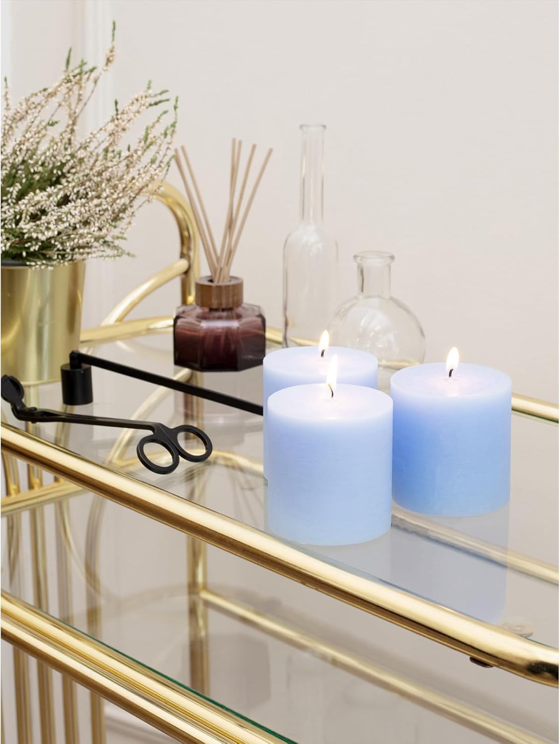 CANDWAX 3x3 Pillar Candles Set of 3 - Rustic Unscented No Drip Baby Blue Candles for Home Decor, Weddings, Gender Reveal Parties - Image 6