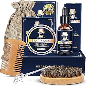 Beard Kit for Men Gifts – Beard Care Kit Gifts Set with Beard Oil, Beard Balm, Beard Brush & Comb, Scissors – Men Gifts…