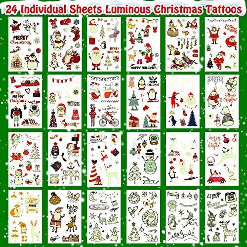 Leesgel Christmas Tattoos for Kids 24 Sheets Glow Christmas Stickers for Kids Christmas Decorations Xmas Ornaments Eve Box Stocking Fillers Toys Crafts for Party Games Supplies Favours - Image 2