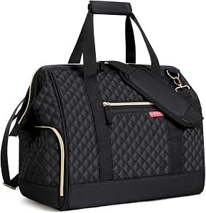 Travel Duffle Bag, Weekender Bags for Women Overnight Bag Hospital Maternity Bag Holdall Bag for Women Top Large Opening, Quilted, Black
