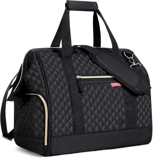 Sac de voyage, Sacs de semaine pour les femmes Sac de nuit Hôpital Sac de maternité Sac de maintien pour les dames Top Grande ouverture, Quilté, Noir