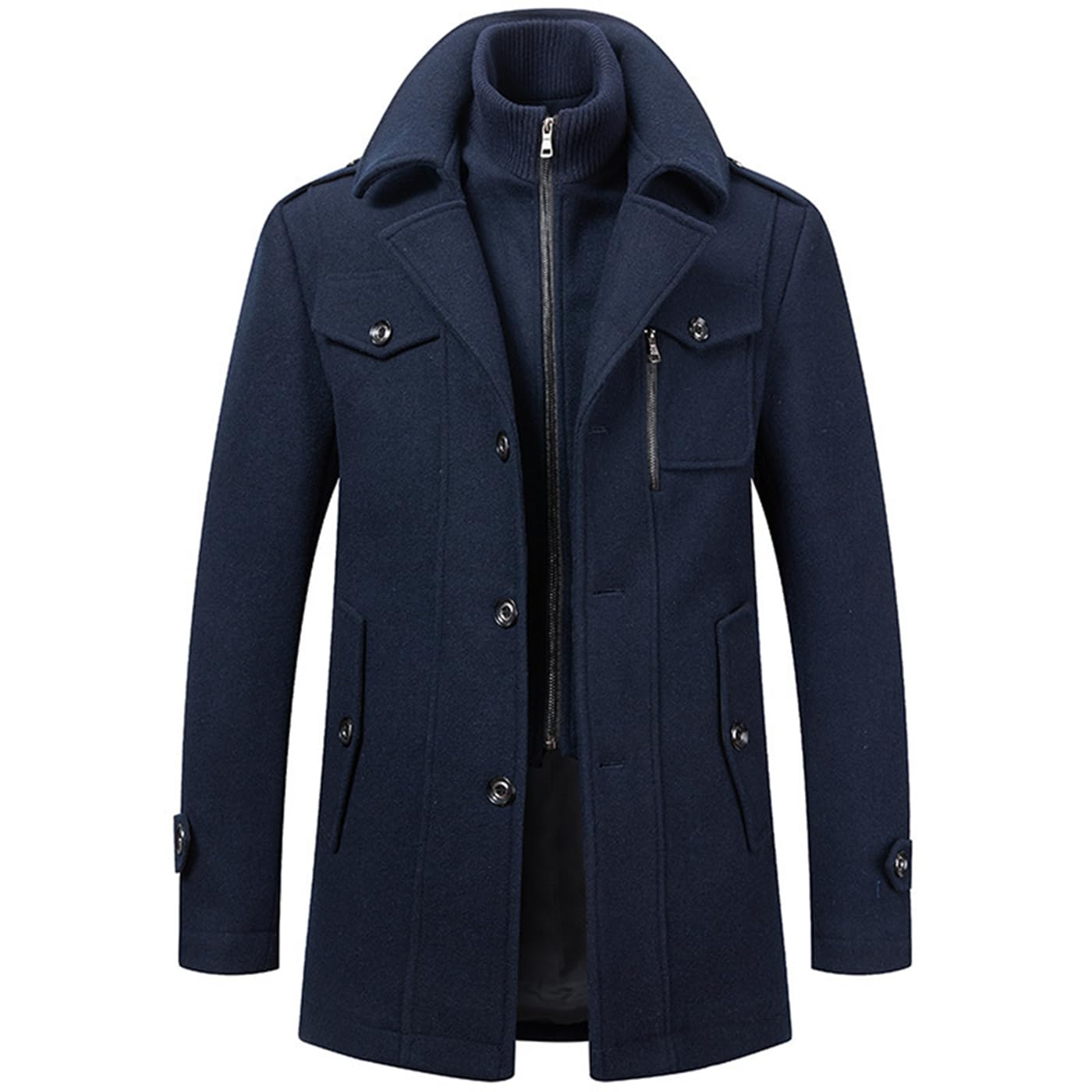 Abrigo de lana de invierno para hombre, abrigo corto clásico de lana con solapas, corte regular, para negocios y ocio, abrigo largo, cálido abrigo de cachemira con bolsillos laterales para