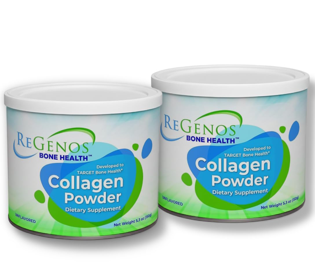 ReGenos Bone Health Collagen, Bioactive Hydrolyzed Collagen Peptides Powder Supplement, FORTIBONE®, Unflavored, Type I and III, Gluten Free, Kosher,