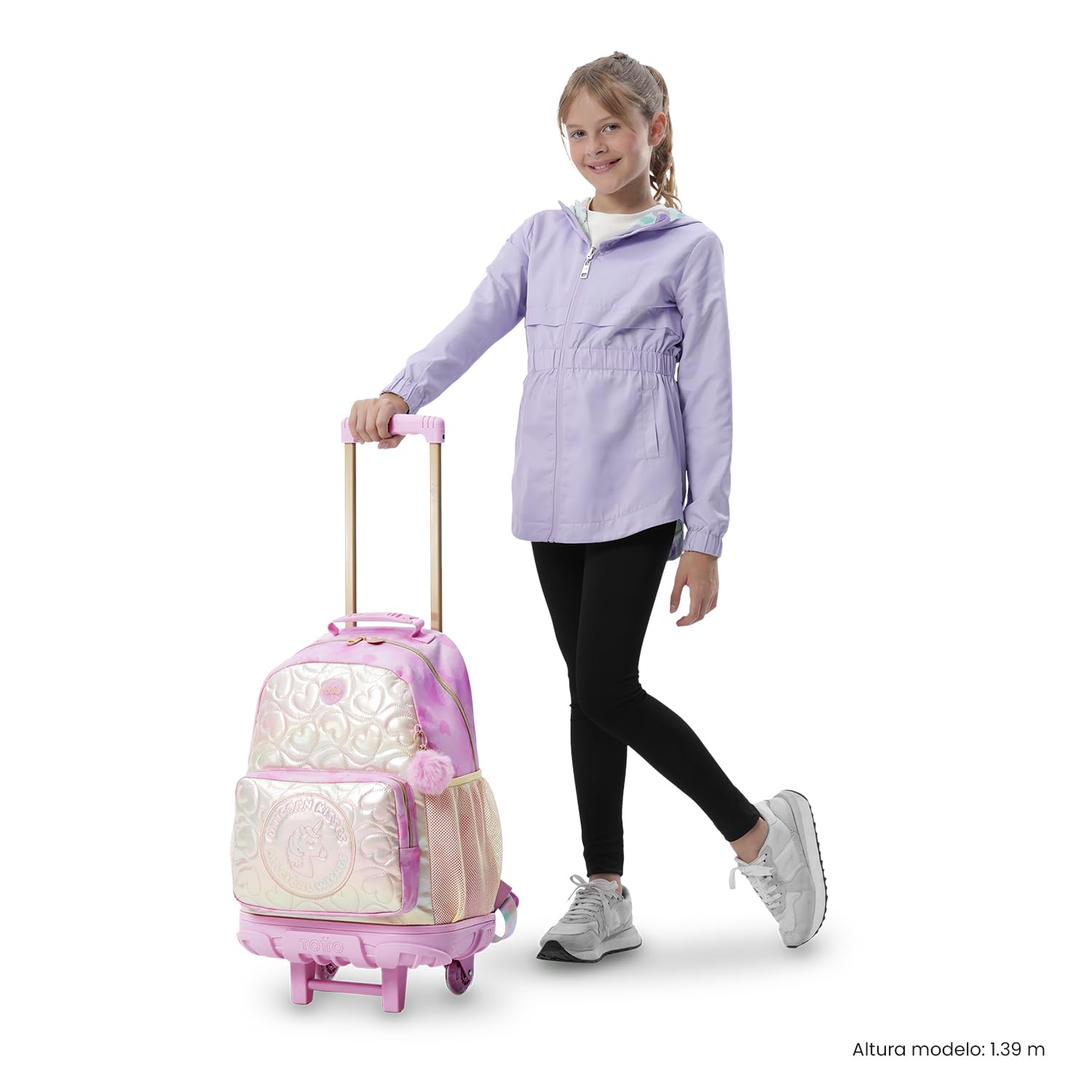 TOTTO - Mochila Escolar con Ruedas, Modelo Unicorn Kisses L, Mochila Grande, Capacidad 31 L, Bolsillos Botella, Compartimento Frontal, Protección en la Base, Correas Ajustables, Estampado Rosa