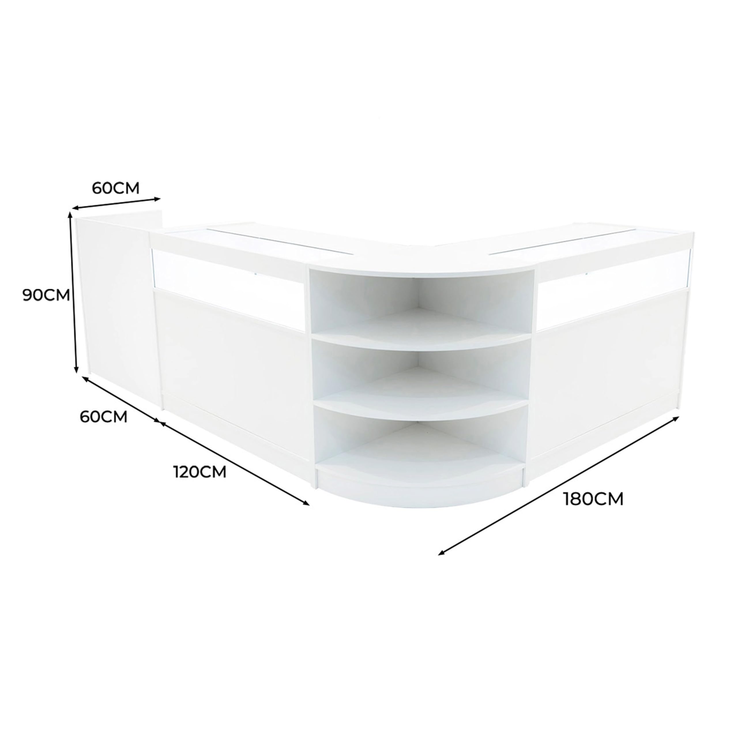 Comptoirs de Vente en MDF Blanc à LED Blancs Ensemble Sagittarius LM60 TB60 B1200 3 Unités de Rangement Étagères Internes Portes Coulissantes Verouillables Réception Bureau Vêtements [Clés INCLUS]