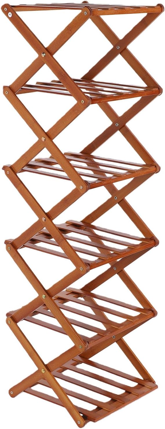 6 Tier Foldable Shoe Rack, No Assembly Tall Narrow Shelf with Interlocking System for Entryway Corner Bedroom Hallway, Vertical Shoe Organizer Tall for Small Spaces