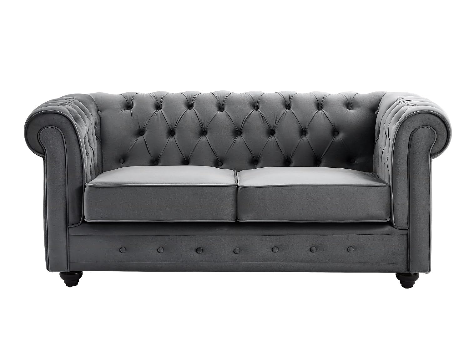 Vente-unique - Canapés 3 Places et 2 Places et Fauteuil en Velours Anthracite Chesterfield