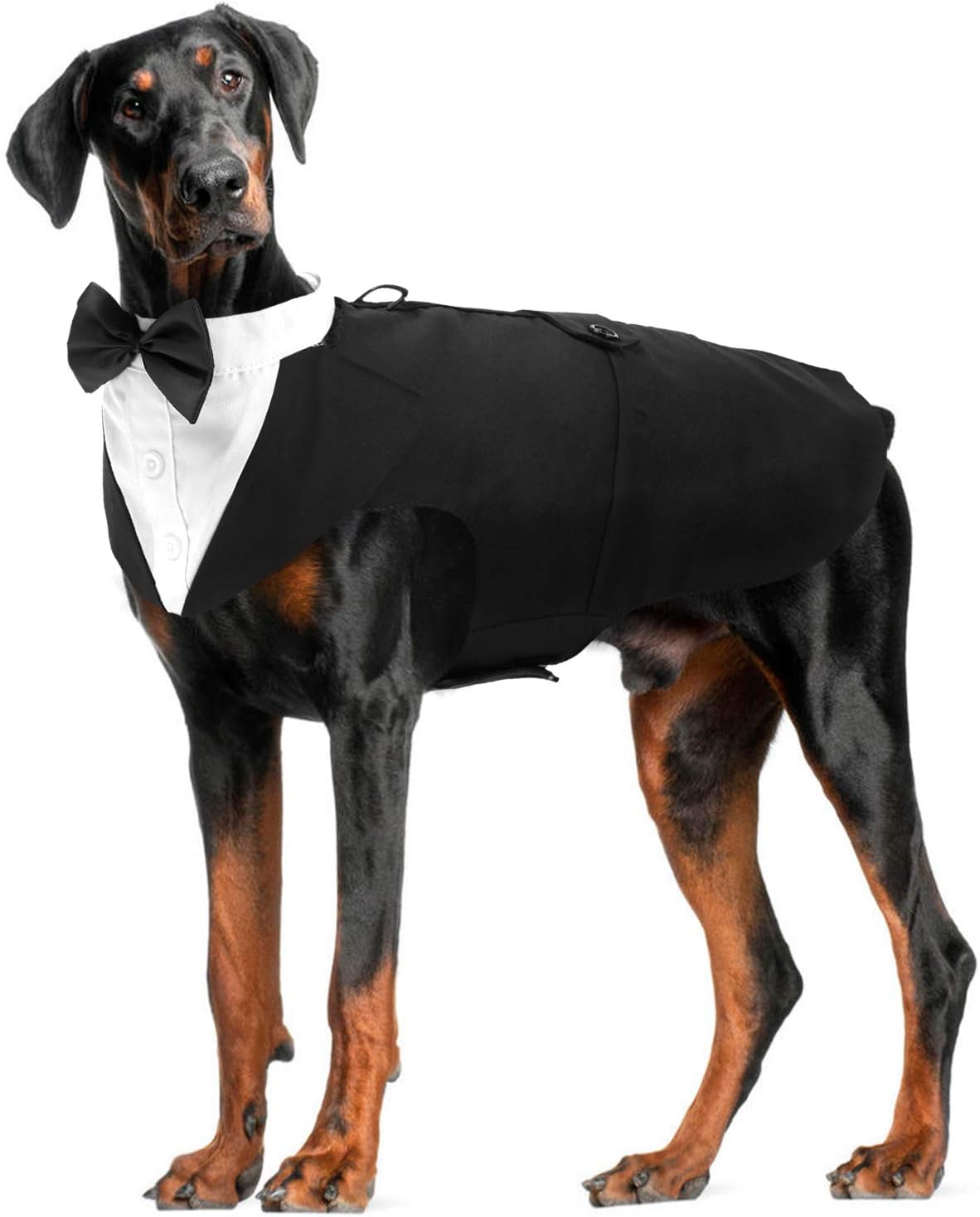 ROZKITCH Dog Costume, Dog Tuxedo Costume with Collar Bandana Bow Tie Set for Wedding, Pet Tuxedo Suit for Medium Dog, Formal Party Shirt Halloween Birthday Cosplay Elegant Dog Apparel Black