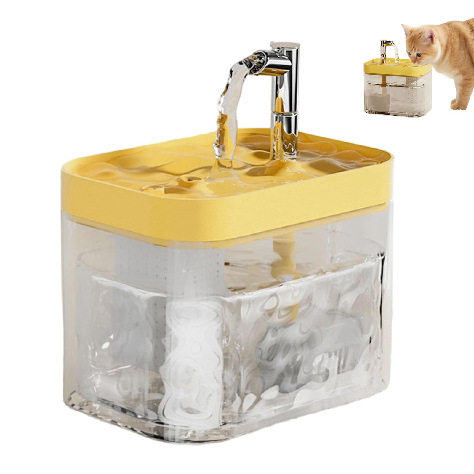 Cat Water Fountain, 1.5L USB Powered Automatic Cat Fountain，Cats Water Bowl Drinking Fountain, Water dry power cut, Clear Upgraded Pet Water Fountain With Smart Pump Filters (yellow, 1PC)