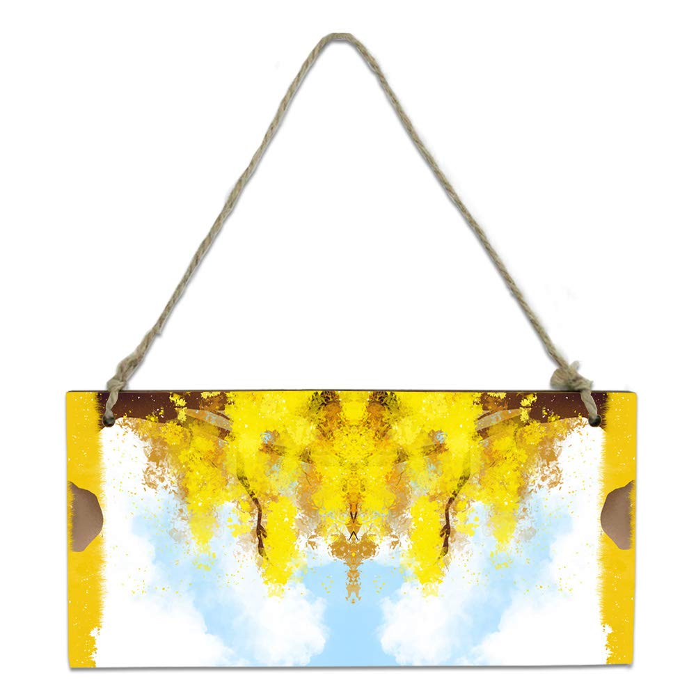 Hanging Sign, Autumn Maple Tree Grass Natural Scenery Painting Yellow Welcome Door Sign Wooden plaques Wall Decor Wood Sign with Rope for Home, Porch,Front Door,Garden, 8 x 4 Inches