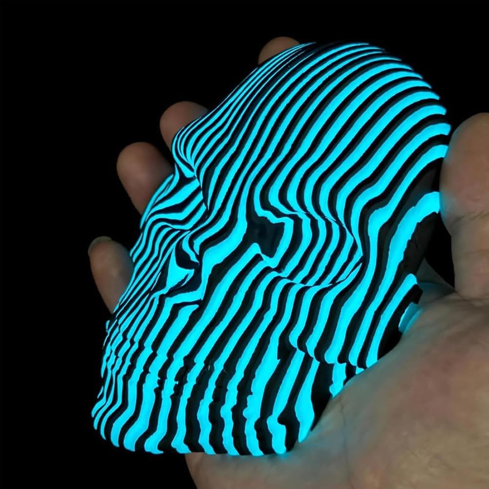 Printed Luminous Quantum Skull, Glow in The Dark Decor, Halloween Light Up Skull, for Unique Home Office Desk Art, Men & Women (B+G,1pcs)