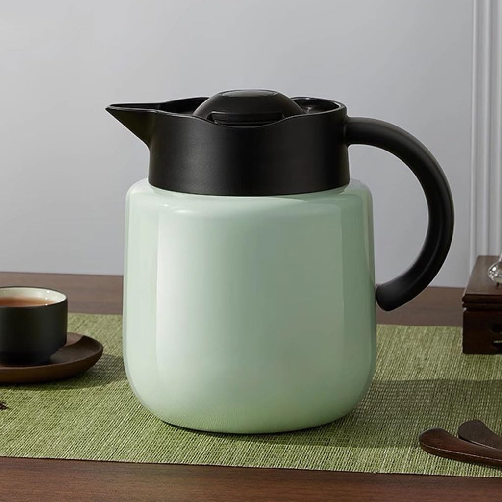 1.2L Thermal Pot Double Wall Tea Pot for Keeping Hot, Insulated Carafe Drinks Dispenser,Touch to Display Temperature, Small Coffee Keep Hot Travel(Green)