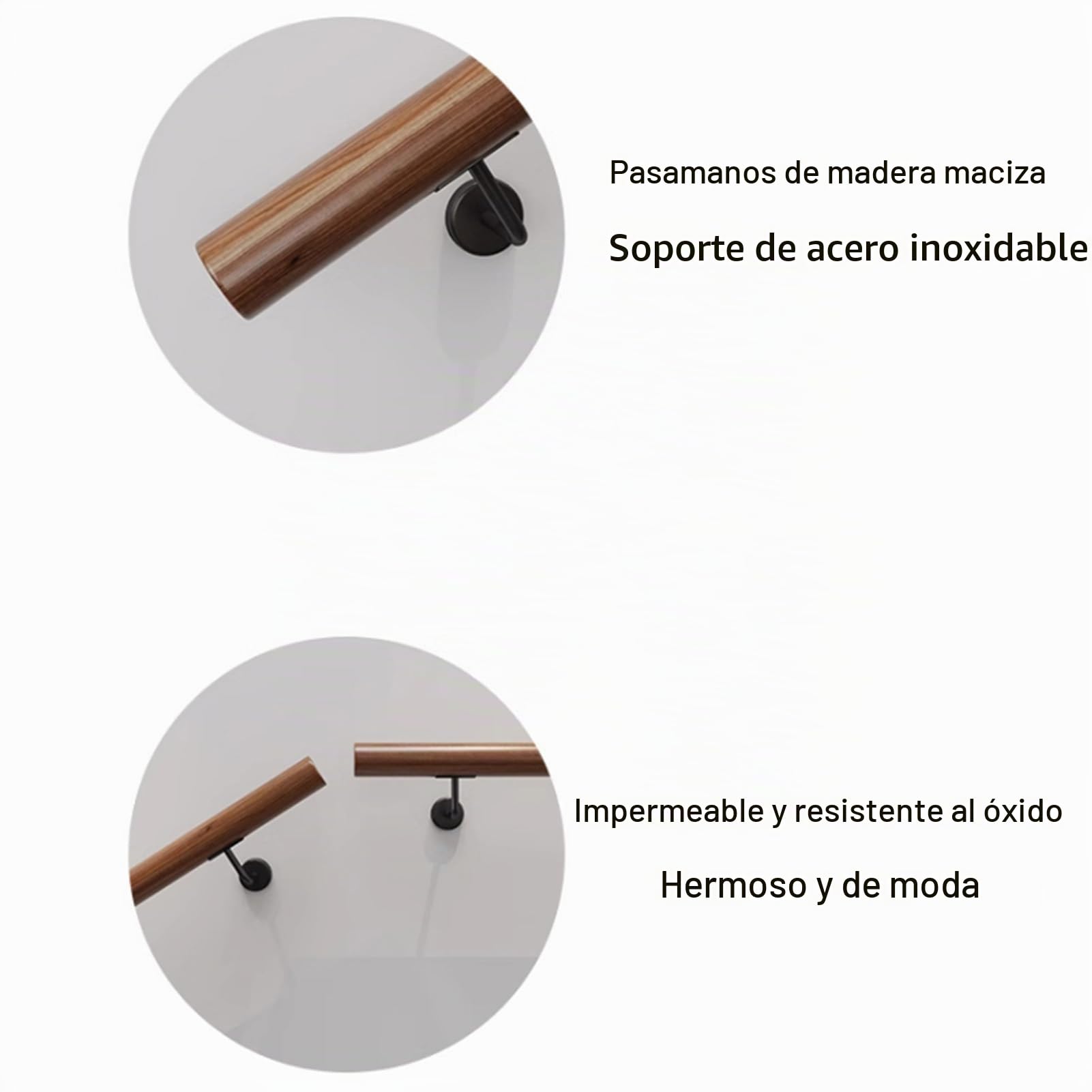 Pasamanos para Escaleras Interiores Exteriores Pasamanos de Madera Barandilla para Escaleras de Pared con 2 Soportes de Acero Inoxidable Asidero de Seguridad para Barandilla (40cm)